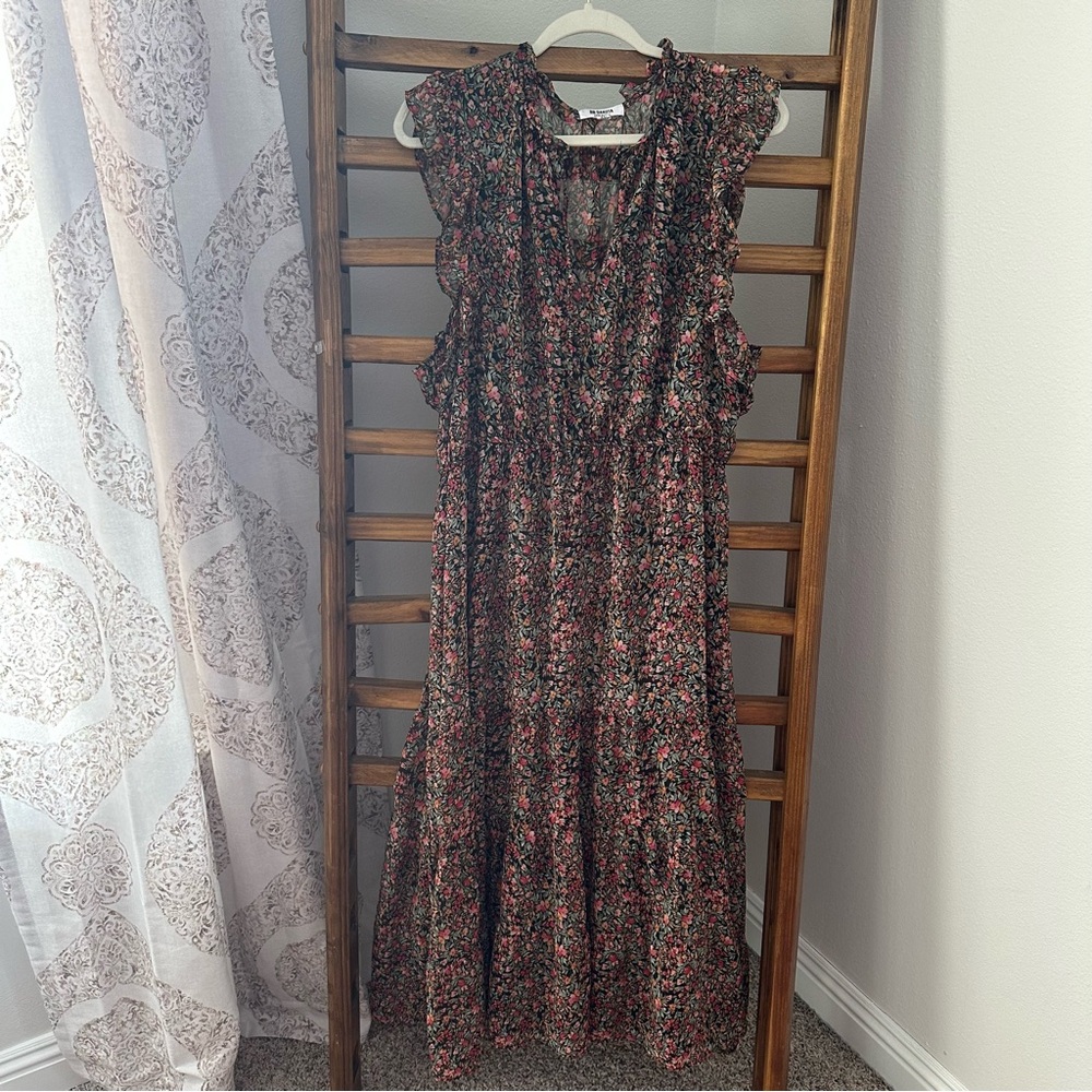BB Dakota Black and Red Floral Midi Dress